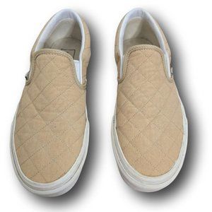 Vans Unisex Size 8.5 (Mens) Tan Quilted Slip On Skate Shoes Like New Condition